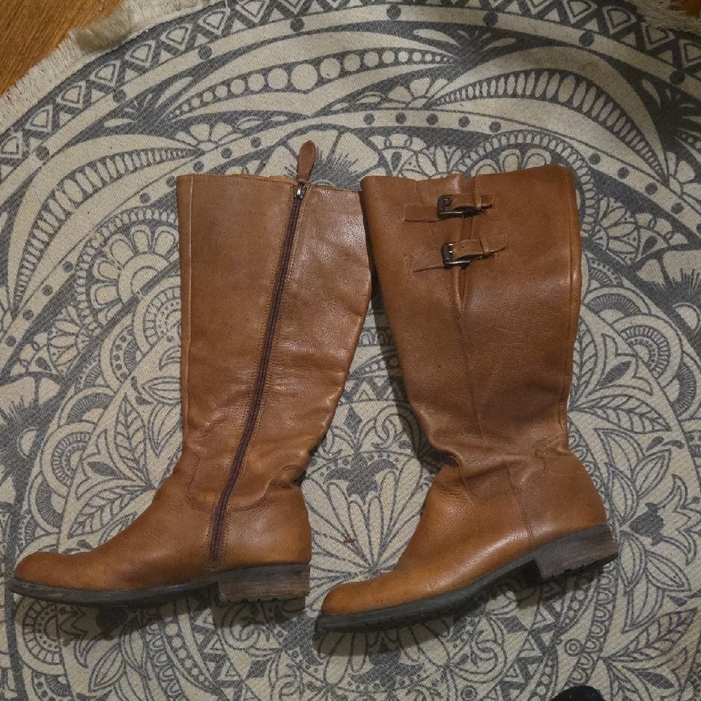 Franco Sarto Tall Lace-Up Riding Boots in Cognac Brown